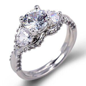 🔥 Super Dainty Engagement/Wedding Three Pure Gemstones Silver Rings, VIP279